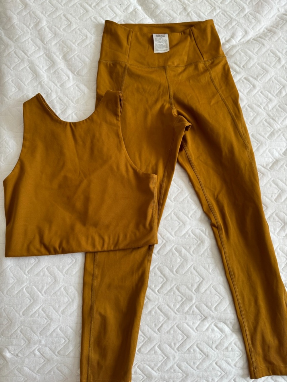 girlfriend collective Mustard High-Rise Leggings with Matching Crop Tank/Bra